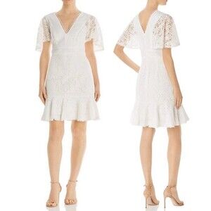 NWT Eliza J Fit & Flare Ivory White Lace Flutter Sleeve Short Dress Size 14 NEW